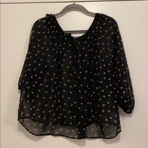 H&M Black and Tan sheer polka dotted blouse